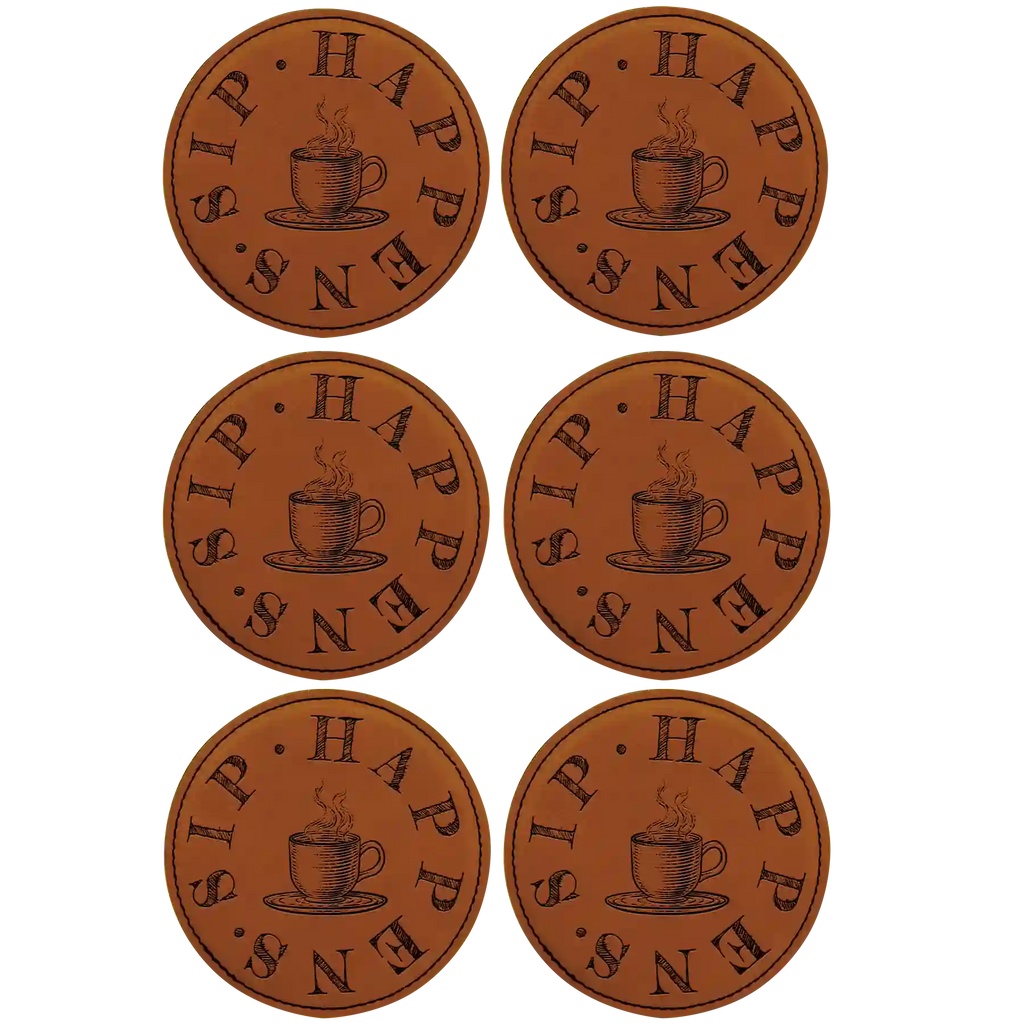 Coffee Sip Happens Round Leatherette Coasters Set of 6 | Rawhide