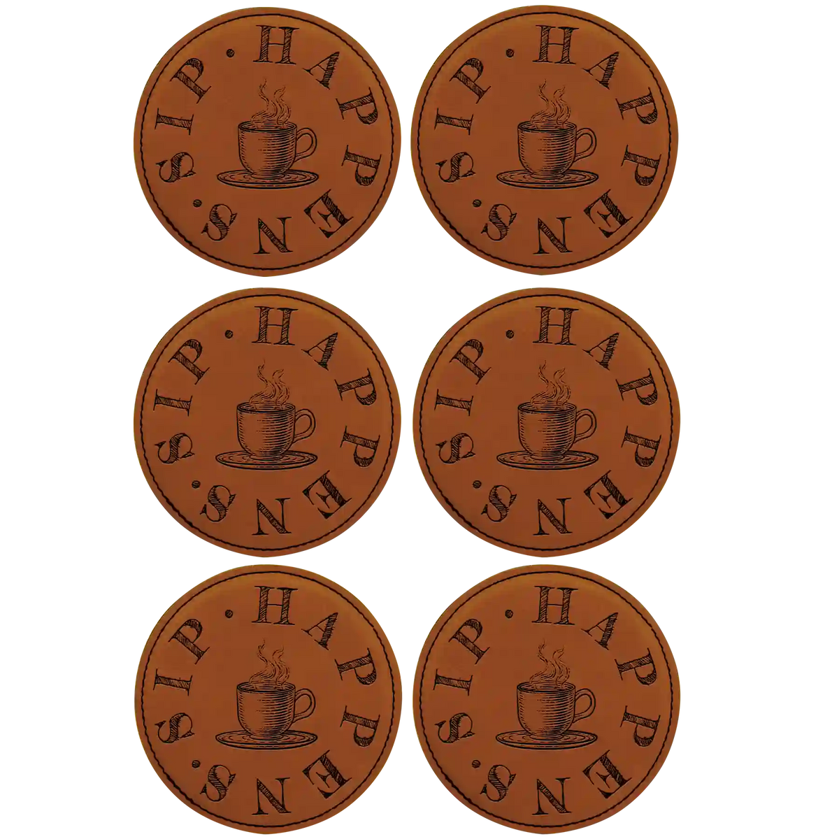 Coffee Sip Happens Round Leatherette Coasters Set of 6 | Rawhide