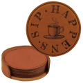 Coffee Sip Happens Round Leatherette Coasters Set of 6 | Rawhide