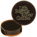 Coffee Themed 6 Pack 1 Round Leatherette Coasters Set of 6 | Black/Gold