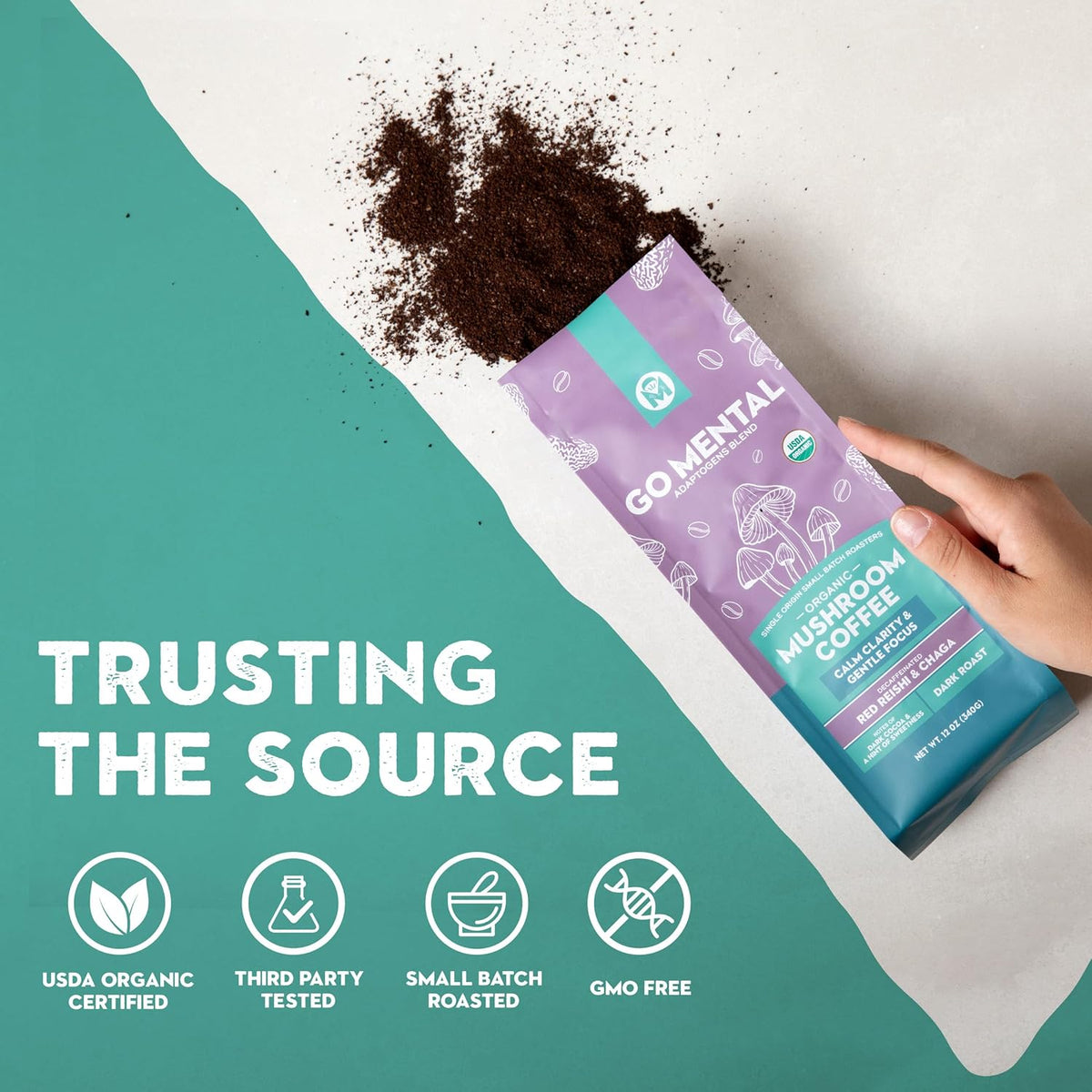 Decaffeinated Red Reishi & Chaga Mushroom Coffee Adaptogens Blend